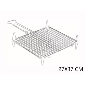 GRIGLIA GRATICOLA BARBECUE 27X37 DOPPIA CON PIEDI LEGGERA RIBALTABILE FORNACELLA