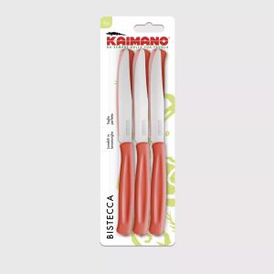 COLTELLI DA TAVOLA KAIMANO 6PZ BISTECCA CARNE INOX SEGHETTATA PUNTA MICRODENTATA